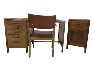 Lot 556a - AIR MINISTRY MID CENTURY OAK PEDESTAL DESK, CHAIR & BEDSIDE CABINET