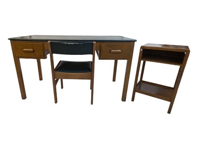 Lot 555a - POST WAR AIR MINISTRY OAK & FORMICA DESK, CHAIR & BEDSIDE TABLE