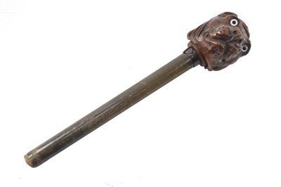 Lot 109 - 19TH CENTURY WALKING STICK POMMEL CARVED AS THE HEAD OF A DOG