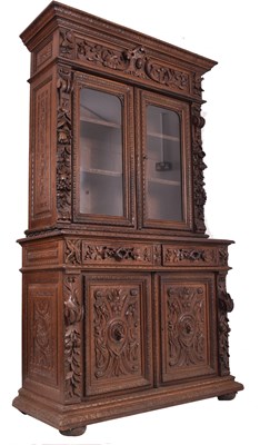 Lot 326 - 19TH CENTURY CARVED OAK LIBRARY BOOKCASE CUPBOARD