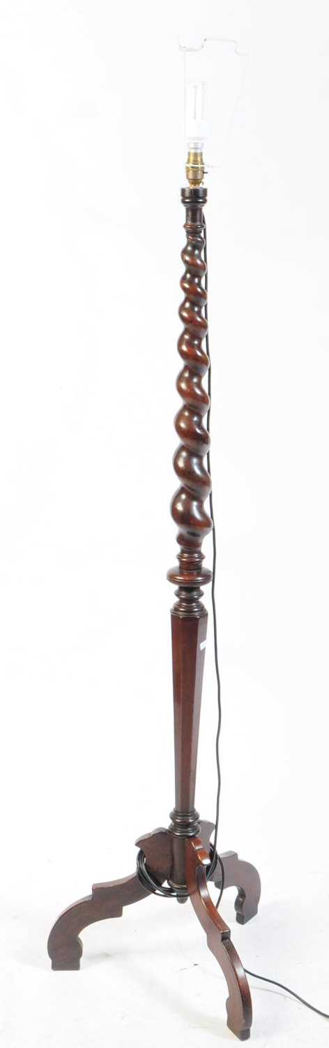 Lot 798 - 19TH CENTURY MAHOGANY BARLEY TWIST FLOOR STANDARD LAMP