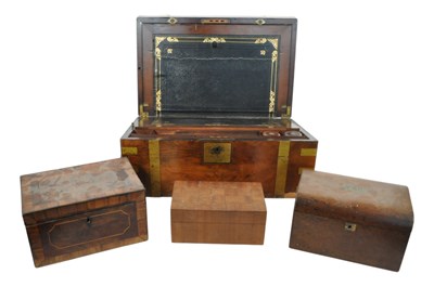 Lot 324 - 19TH CENTURY WALNUT BRASS BOUND WRITING SLOPE & BOXES