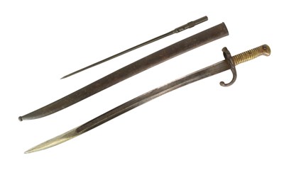 Lot 141 - TWO FRENCH BAYONETS - CHASSEPOT RIFLE & POST WAR SKS FOLDING BAYONET