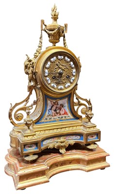 Lot 631 - FRENCH 19TH CENTURY GILT & HAND PAINTED 8-DAY MANTEL CLOCK