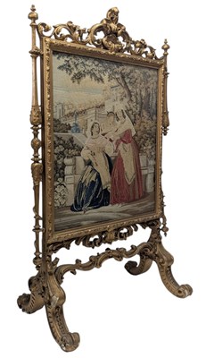 Lot 404 - LATE 19TH CENTURY GILTWOOD TAPESTRY FIRE SCREEN PANEL