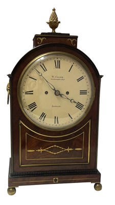 Lot 252 - W. CRIBB, SOUTHAMPTON ROW, LONDON - REGENCY MAHOGANY & BRASS INLAID MANTEL CLOCK