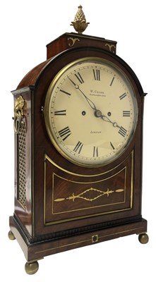 Lot 252 - W. CRIBB, SOUTHAMPTON ROW, LONDON - REGENCY MAHOGANY & BRASS INLAID MANTEL CLOCK