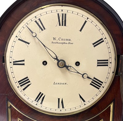 Lot 252 - W. CRIBB, SOUTHAMPTON ROW, LONDON - REGENCY MAHOGANY & BRASS INLAID MANTEL CLOCK