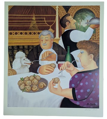 Lot 90 - BERYL COOK - DINING IN PARIS - SIGNED 2001 REPRODUCTION POSTER PRINT