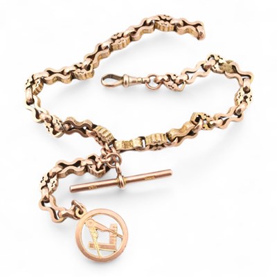 Lot 74 - GOLD FANCY LINK WATCH CHAIN & MASONIC FOB