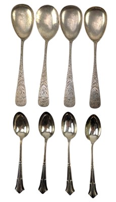 Lot 126 - FOUR HALLMARKED SILVER SPOONS & FOUR GERMAN 800 SILVER SPOONS