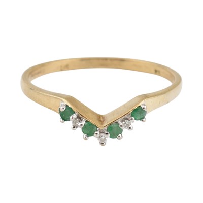 Lot 351 - HALLMARKED 9CT GOLD EMERALD & DIAMOND WISHBONE RING