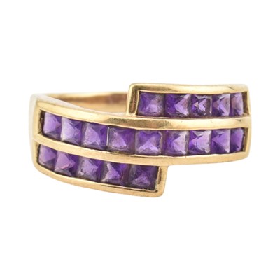 Lot 281 - HALLMARKED 9CT GOLD & AMETHYST CROSSOVER RING