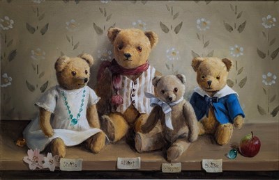 Lot 403 - DEBORAH JONES (1921-2012) - TEDDY BEARS - 1987 OIL ON CANVAS PAINTING