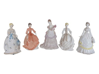 Lot 94 - ROYAL WORCESTER - FIVE LATE 20TH CENTURY BONE CHINA LADY FIGURES