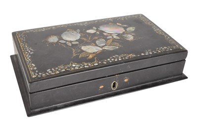 Lot 226 - 20TH CENTURY LAQUEURED PLAYING CARD'S BOX WITH MOTHER OF PEARL INLAY