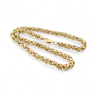 Lot 396 - CONTEMPORARY HALLMARKED 18CT BI COLOUR FANCY CHAIN NECKLACE