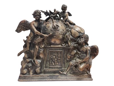 Lot 340 - 20TH CENTURY BRONZE CHERUB & GLOBE FIGURINE GROUP