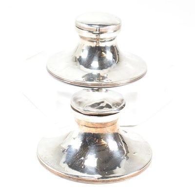 Lot 52 - EDWARDIAN PAIR OF HALLMARKED SILVER CAPSTAN INKWELLS