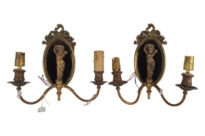 Lot 368 - TWO LATE 19TH / EARLY 20TH CENTURY FRENCH BRASS CHERUB WALL SCONCES