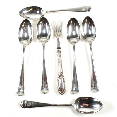 Lot 157 - 19TH CENTURY HALLMARKED SET OF TEASPOONS & PICKLE FORK