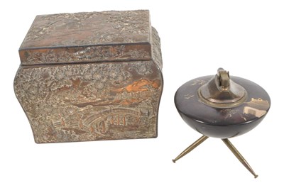 Lot 375 - JAPANESE 20TH CENTURY PLATED COPPER TEA CADDY AND LIGHTER