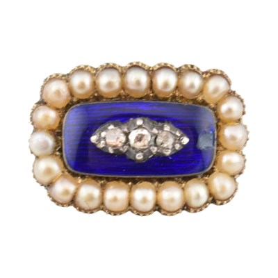 Lot 104 - 19TH CENTURY GEORGIAN DIAMOND PEARL ENAMEL BROOCH PIN