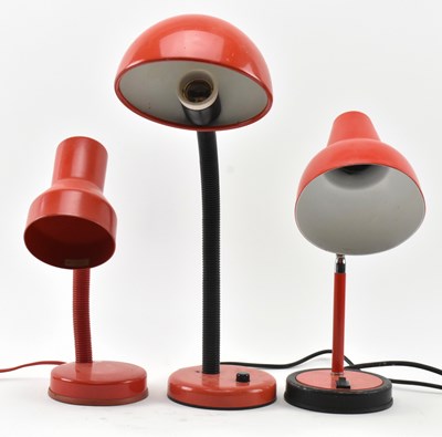 Lot 446 - THREE VINTAGE MID CENTURY RED GOOSENECK LAMPS