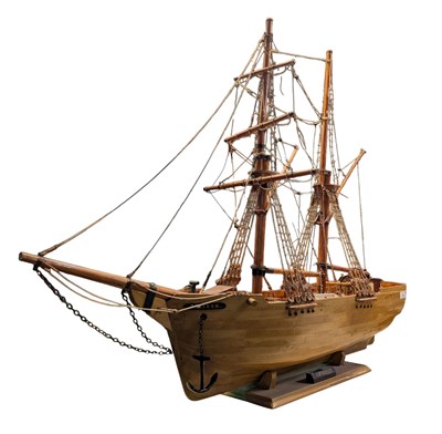 Lot 609 - EARLY TO MID 20TH CENTURY HAND BUILT WOODEN MODEL OF SHOONER ON STAND
