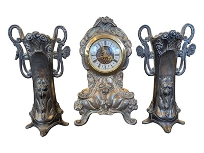 Lot 378 - 20TH CENTURY GERMAN JUGENSTIL WHITE METAL GARNITURE SET