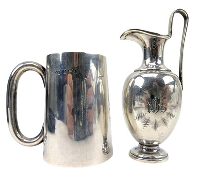 Lot 70 - VICTORIAN HALLMARKED SILVER MINIATURE EWER & CHRISTENING TANKARD
