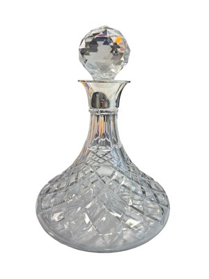 Lot 105 - HALLMARKED SILVER & CRYSTAL CUT GLASS SHIPS DECANTER