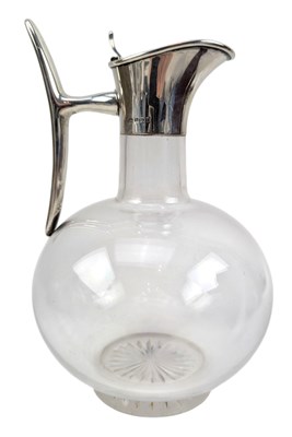 Lot 109 - EDWARDIAN HALLMARKED SILVER & GLASS WINE DECANTER