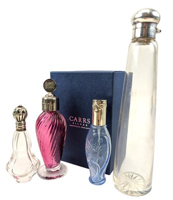 Lot 132 - COLLECTION OF FOUR HALLMARKED SILVER & GLASS SCENT BOTTLES