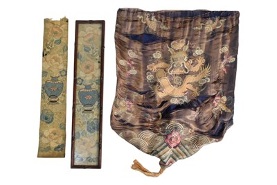 Lot 383 - THREE 19TH CENTURY CHINESE EMBROIDERED SILK WALL HANGINGS