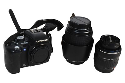 Lot 385 - OLYMPUS - CONTEMPORARY E-500 DSLR CAMERA & LENSES