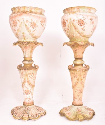 Lot 345 - PAIR OF LARGE STAFFORDSHIRE STYLE VICTORIAN CERAMIC FLOOR JARDINIERES