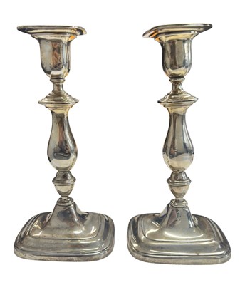 Lot 155 - PAIR OF GEORGE V HALLMARKED SILVER ART DECO CANDLESTICKS