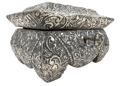 Lot 50 - 20TH CENTURY CONTINENTAL SILVER REPOUSSE JEWELLERY BOX CASKET