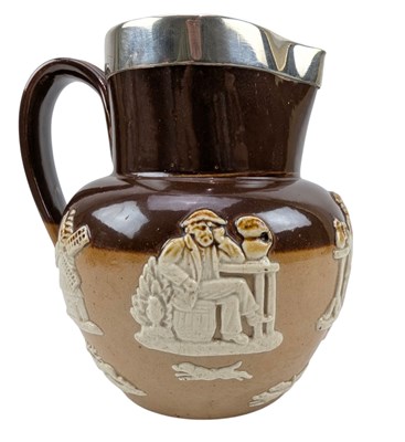 Lot 120 - EDWARD VII DOULTON LAMBETH SILVER RIM STONEWARE JUG