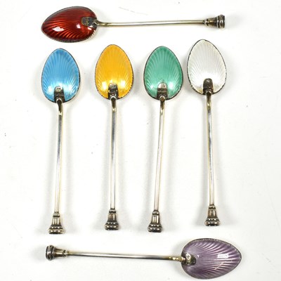 Lot 56 - HALLMARKED SILVER CASED SET OF ENAMELLED TEASPOONS