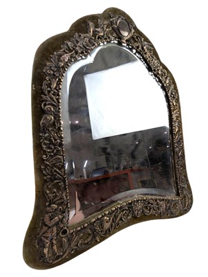 Lot 31 - EARLY 20TH CENTURY SILVER MOUNTED VANITY LADIES SHIELD MIRROR