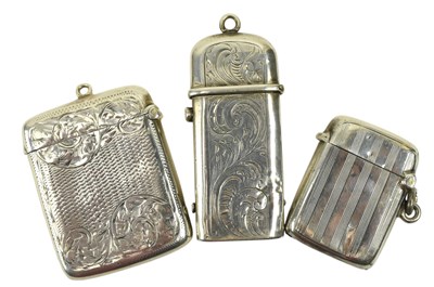 Lot 140 - COLLECTION OF THREE 20TH CENTURY HALLMARKED SILVER VESTA CASES