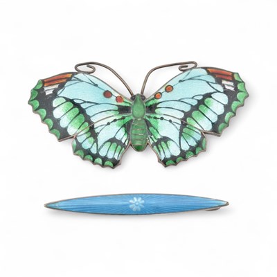 Lot 162 - JOHN ATKINS & SONS SILVER ENAMEL BUTTERFLY BROOCH PIN & OTHER