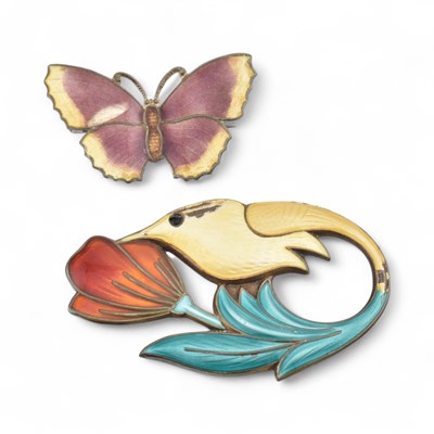Lot 130 - DAVID ANDERSEN HUMMING BIRD BROOCH & A BUTTERFLY PIN