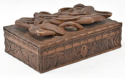 Lot 449 - CHINESE 20TH CENTURY HAND CARVED WOOD DRAGON CIGAR BOX