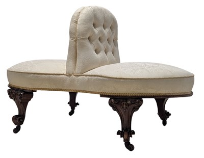 Lot 326 - 19TH CENTURY MAHOGANY & UPHOLSTERED CONVERSATION CONFIDANT SEAT