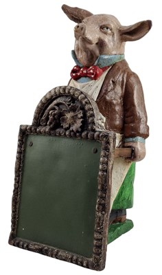 Lot 106 - EDWARDIAN BUTCHER'S SHOP DISPLAY FIGURE WITH A BOARD