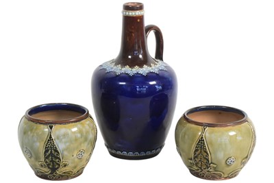 Lot 174 - PAIR OF ROYAL DOULTON SMALL PLANTERS & LAMBETH JUG