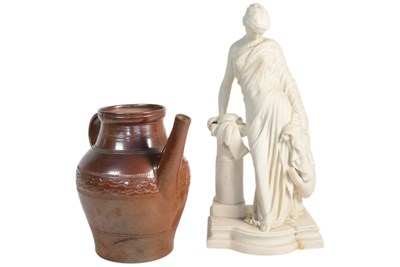 Lot 173 - VICTORIAN 19TH CENTURY STONEWARE JUG AND A PARIAN WARE SCULPTURE